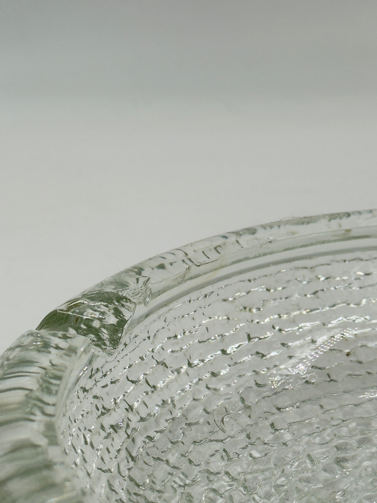 Vintage Bark-Textured Glass Ashtray with Four Cigarette Rests