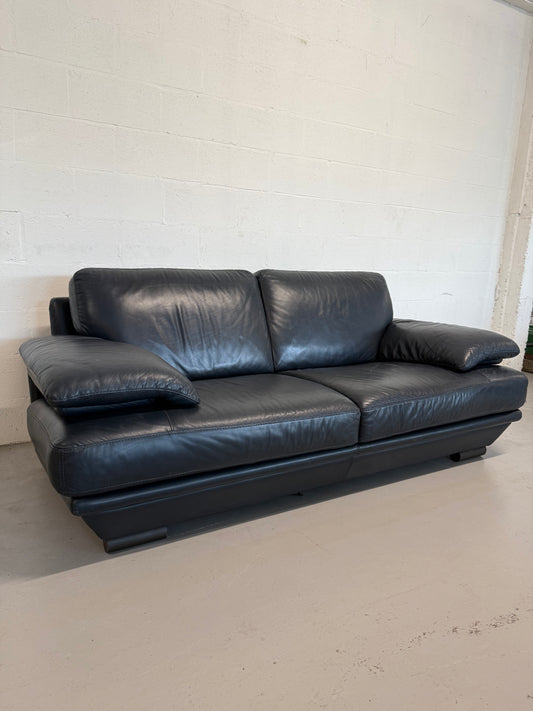 Natuzzi navy blue leather 2-seater sofa