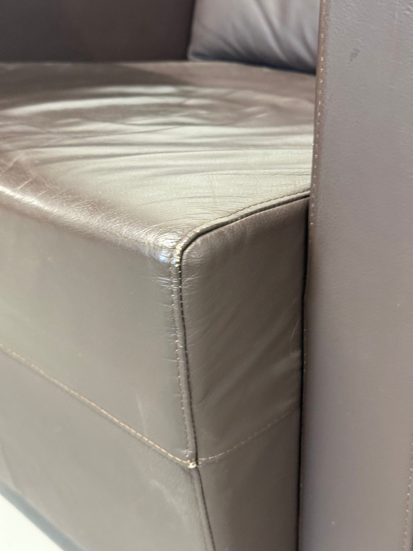 Vintage Brown Leather Armchair with Swivel Side Table