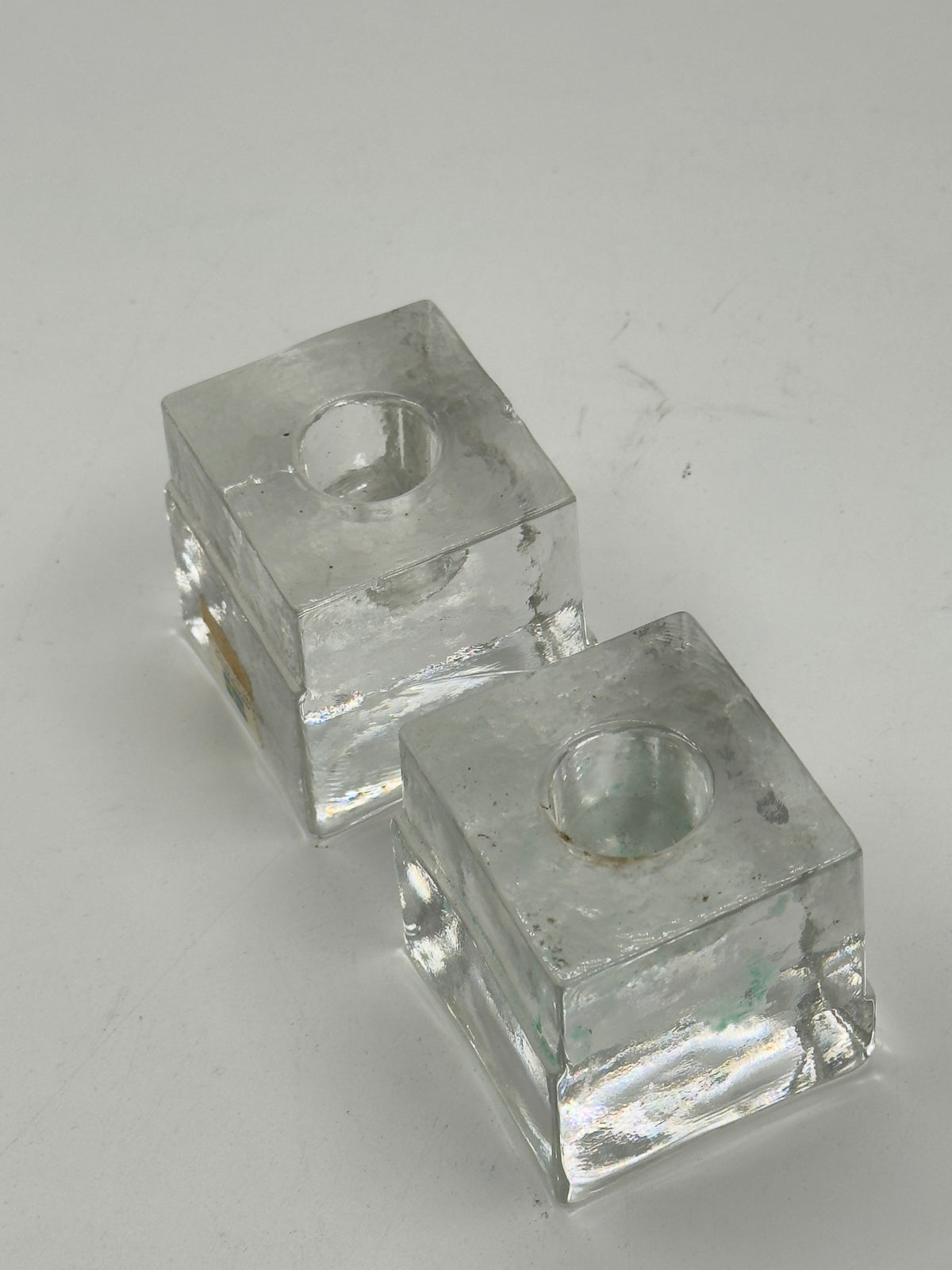 Pair of Lindshammar Swedish Full Crystal Cube Candle Holders