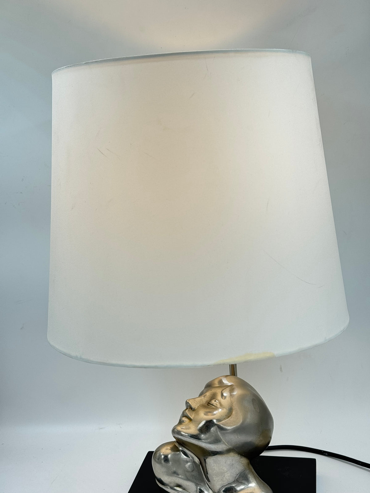 Vintage Art Deco Style Face Sculpture Table Lamp, Silver-Tone Bust
