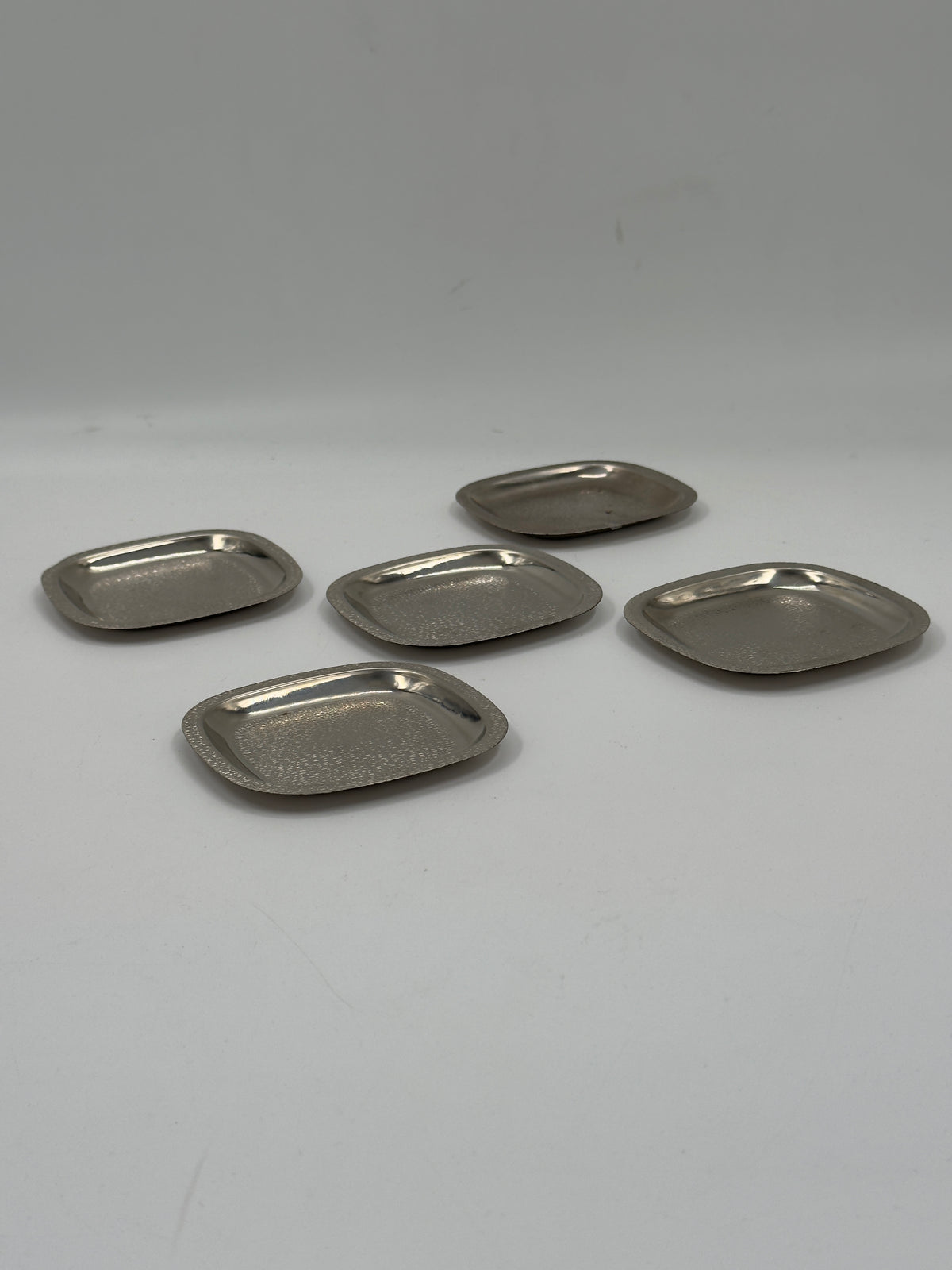 Set of 5 Small Silver-Plated Dishes with Textured Rim