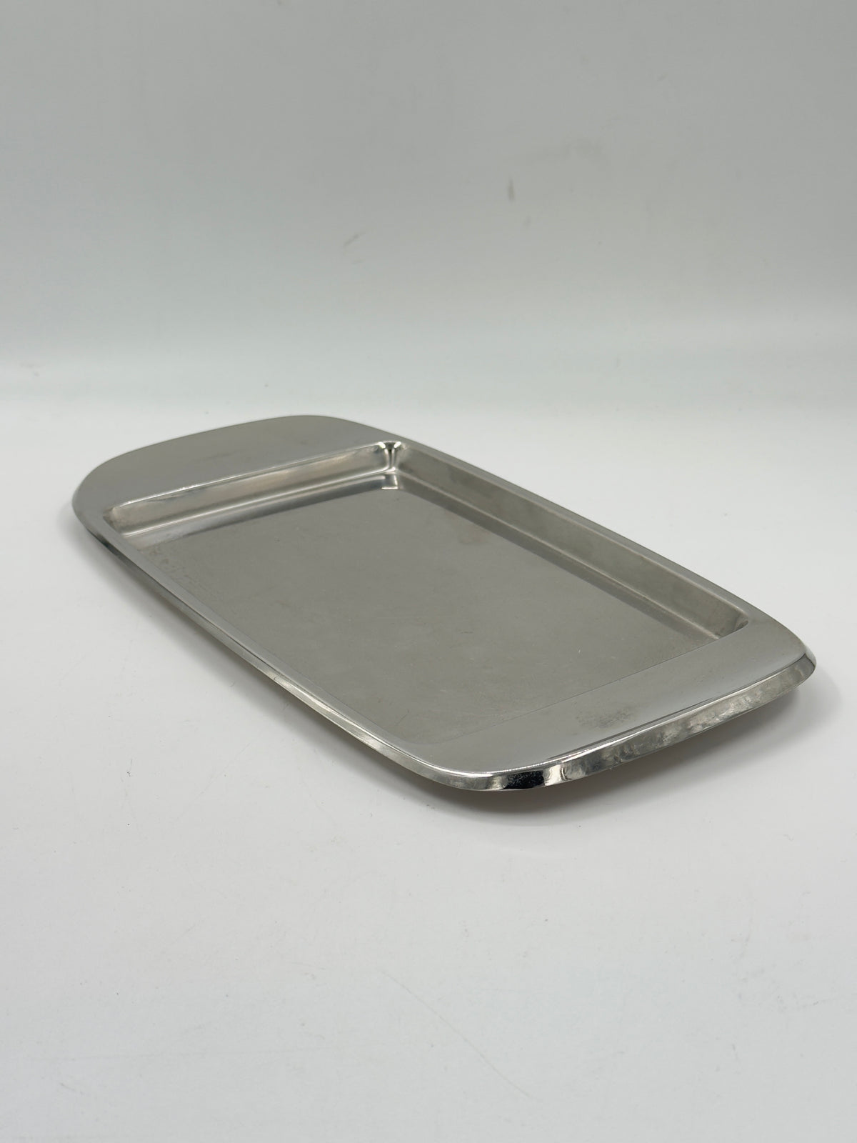 Vintage Stainless Steel Rectangular Tray with Raised Rim