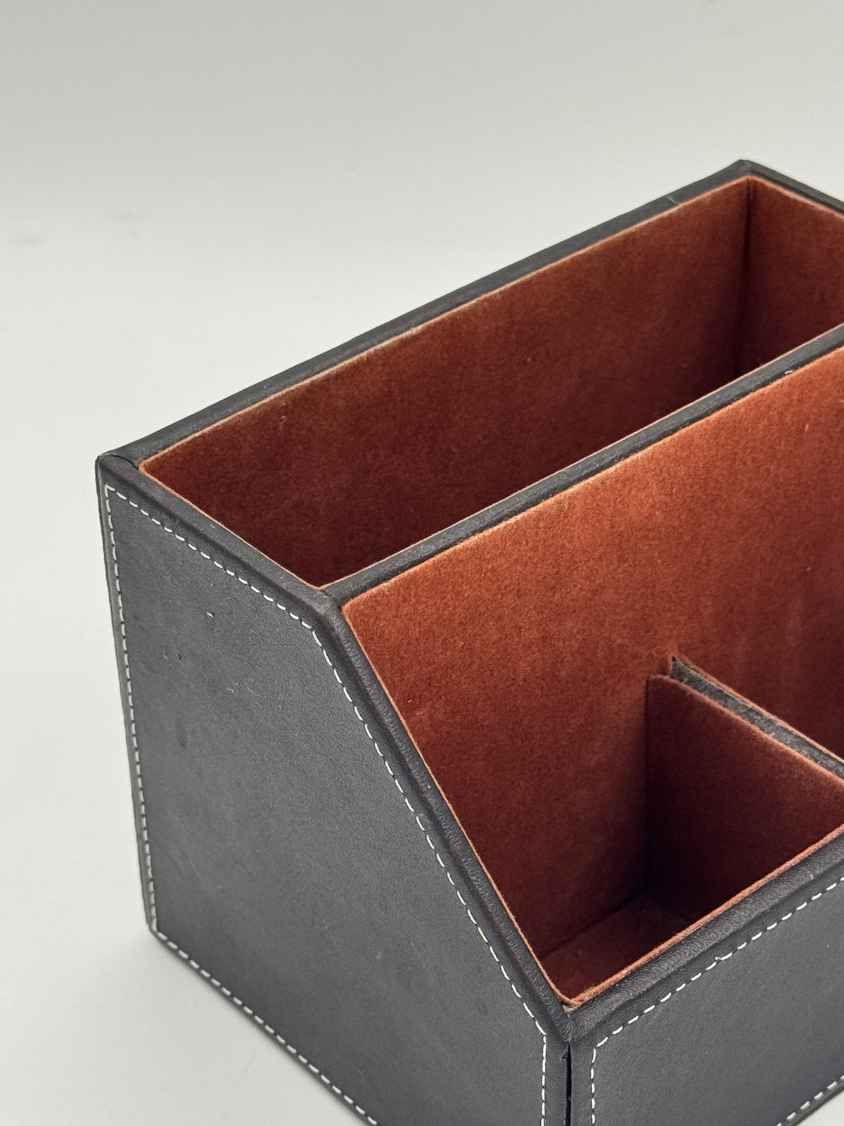 Black Faux-Leather Desk Organizer / Remote Caddy
