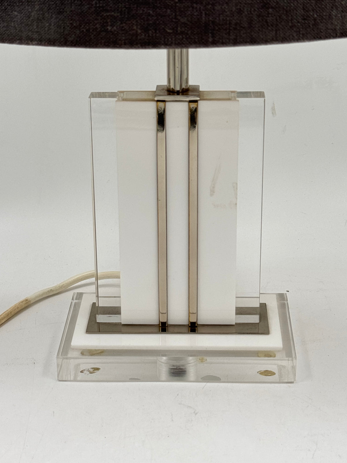 Vintage Lucite & Brass Table Lamp, Cream Lacquered Column
