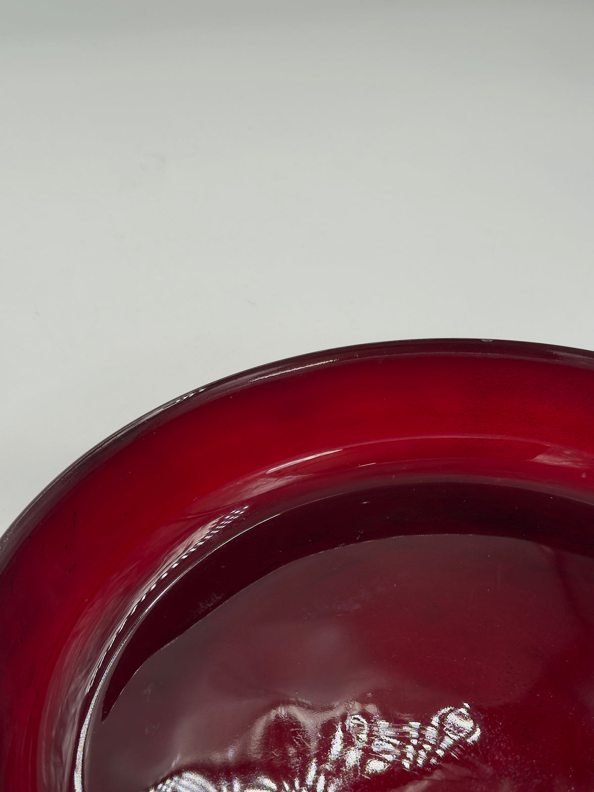 Vintage Ruby Red Pressed Glass Bowl, Beaded Rim