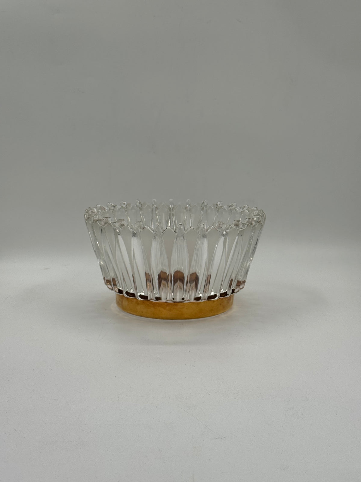 Ribbed Glass Crown Bowl with Brass Base