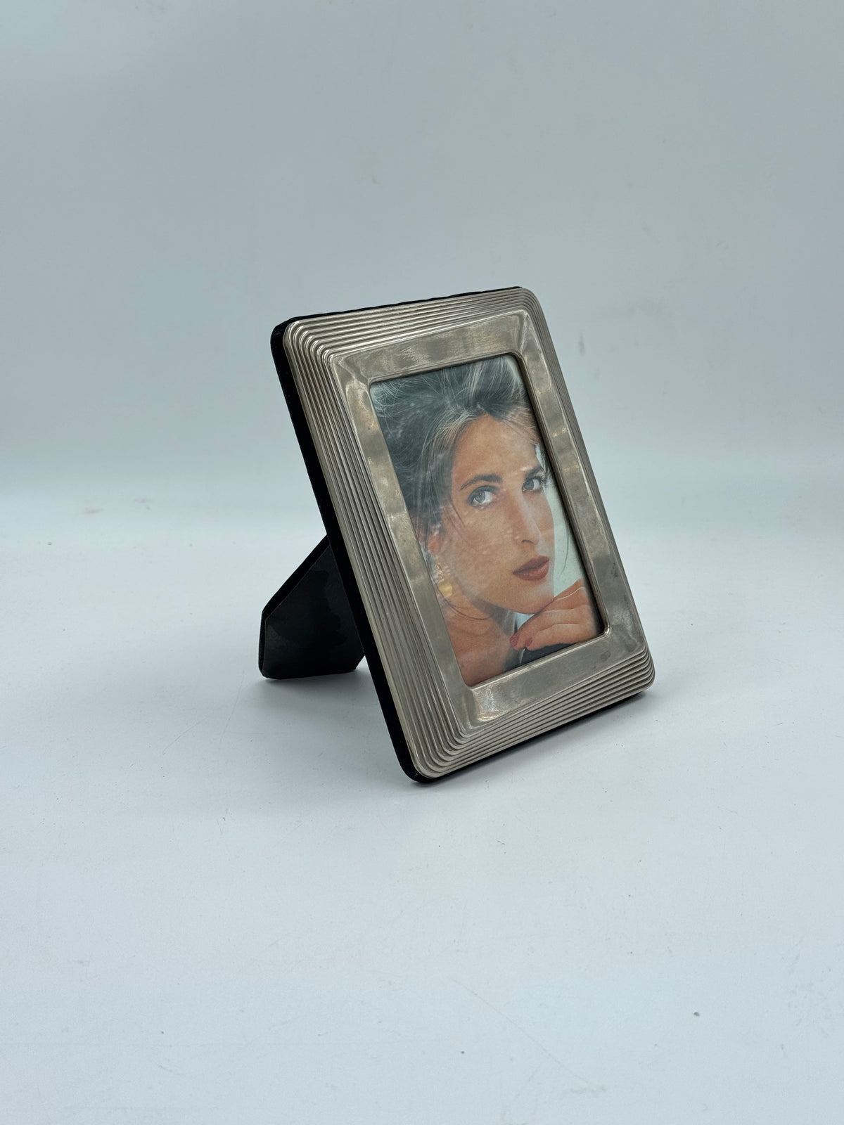 Vintage Silver-Plated Picture Frame with Wide Reeded Border