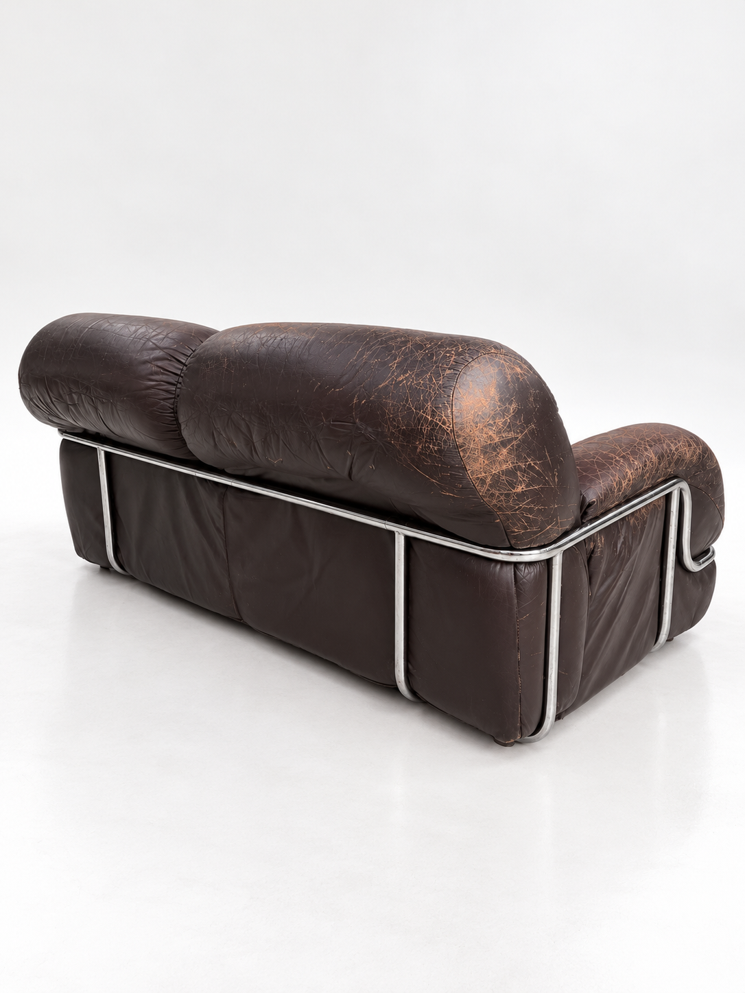 Brown Leather & Chrome Sofa, 1970s