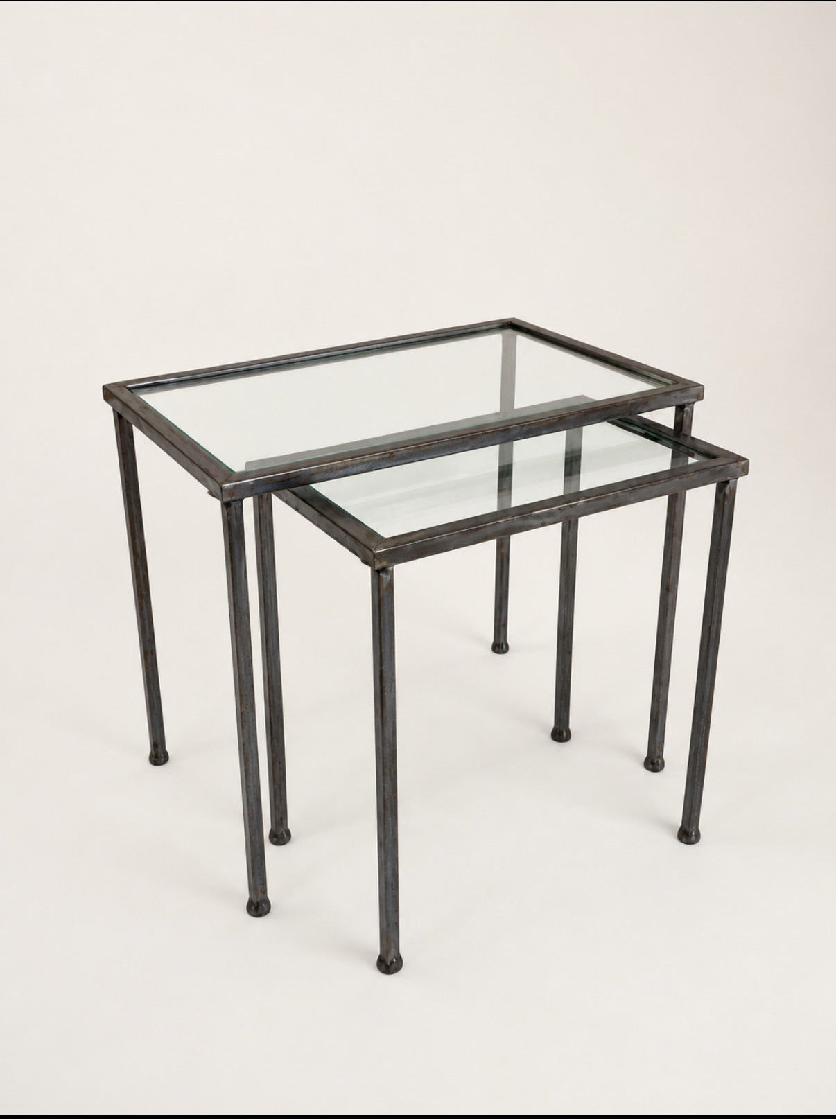 Set of 2 Vintage Black Metal and Glass Nesting Tables