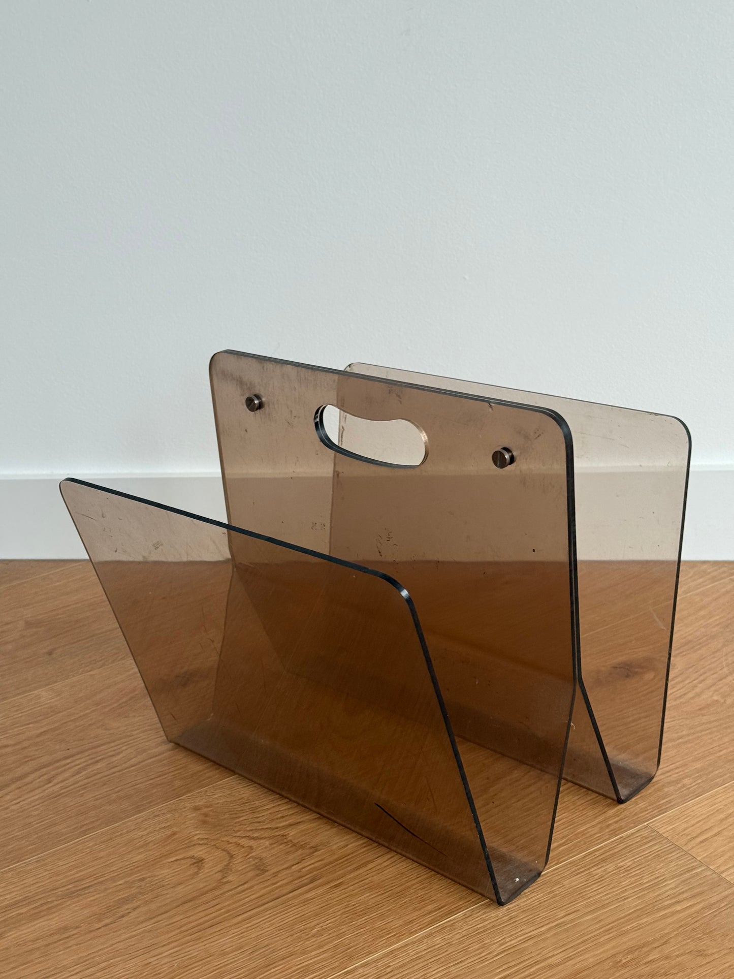Smoked Acrylic Magazine Holder — Modernist Design (c. 1970s)