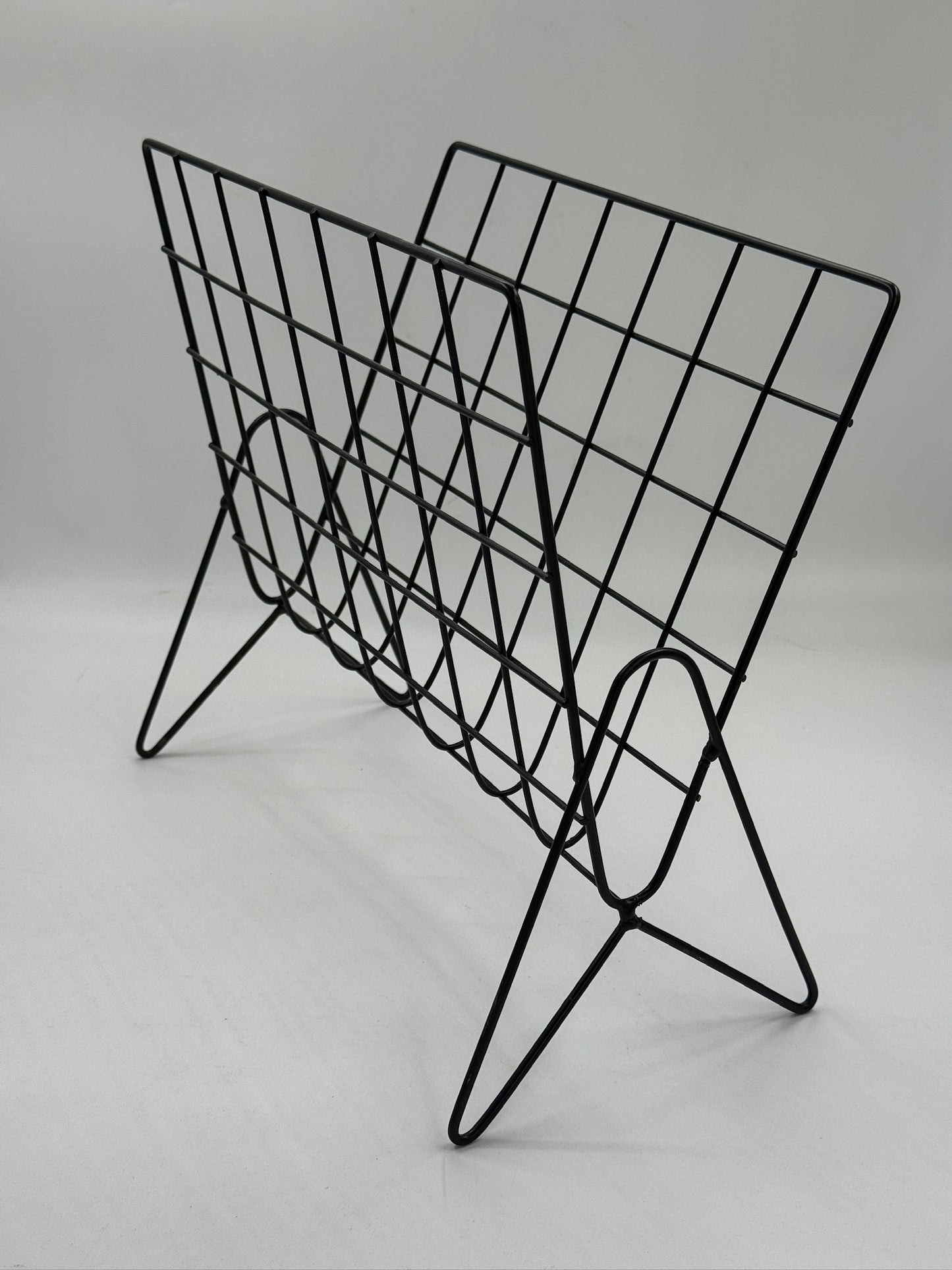 Vintage Mid-Century Black Wire Magazine Rack