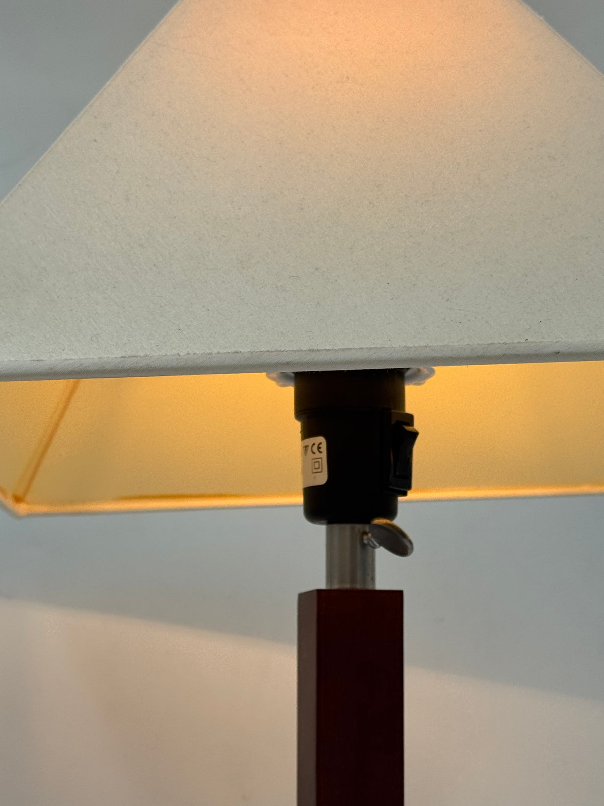 Vintage Square Wood Column Table Lamp, Brushed Steel Base