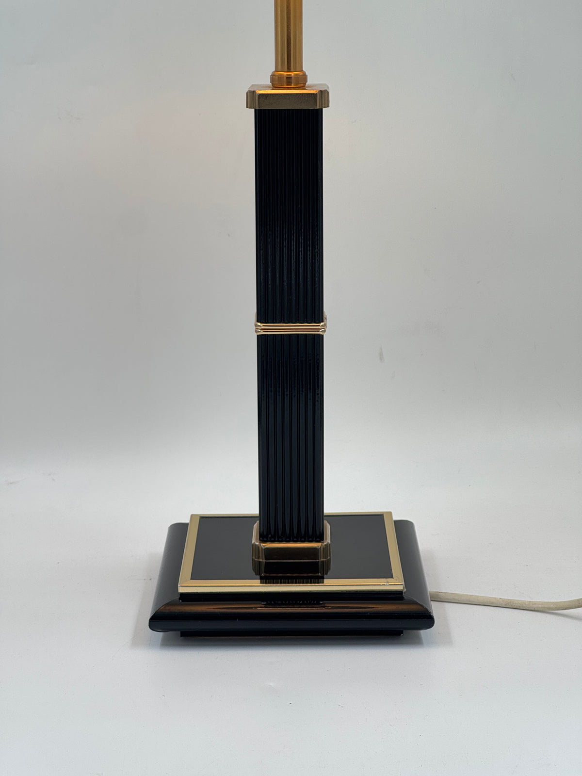 Vintage Black Lacquer & Gold-Tone Fluted Column Table Lamp