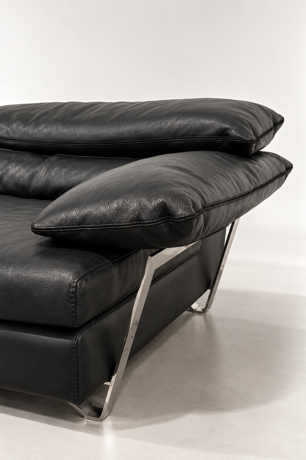 Roche Bobois Black Leather Sofa