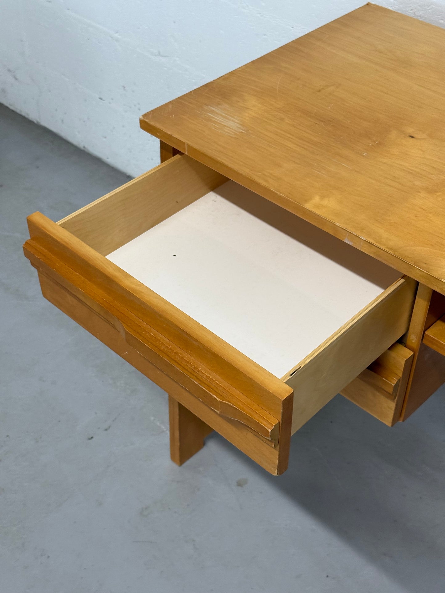 Vintage Solid Wood Desk with Sculpted Drawer Handles
