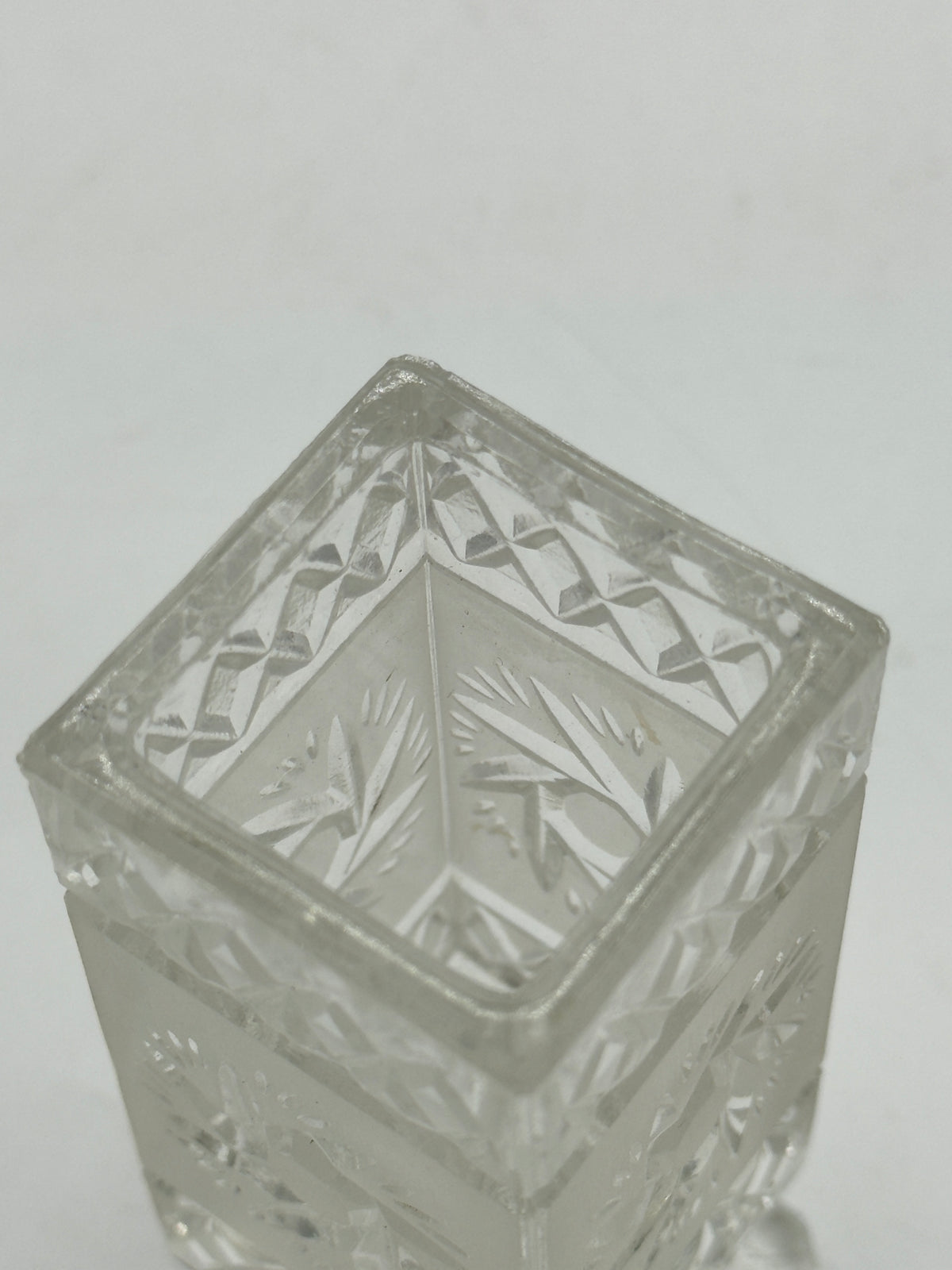 Vintage Cut and Frosted Glass Footed Vase