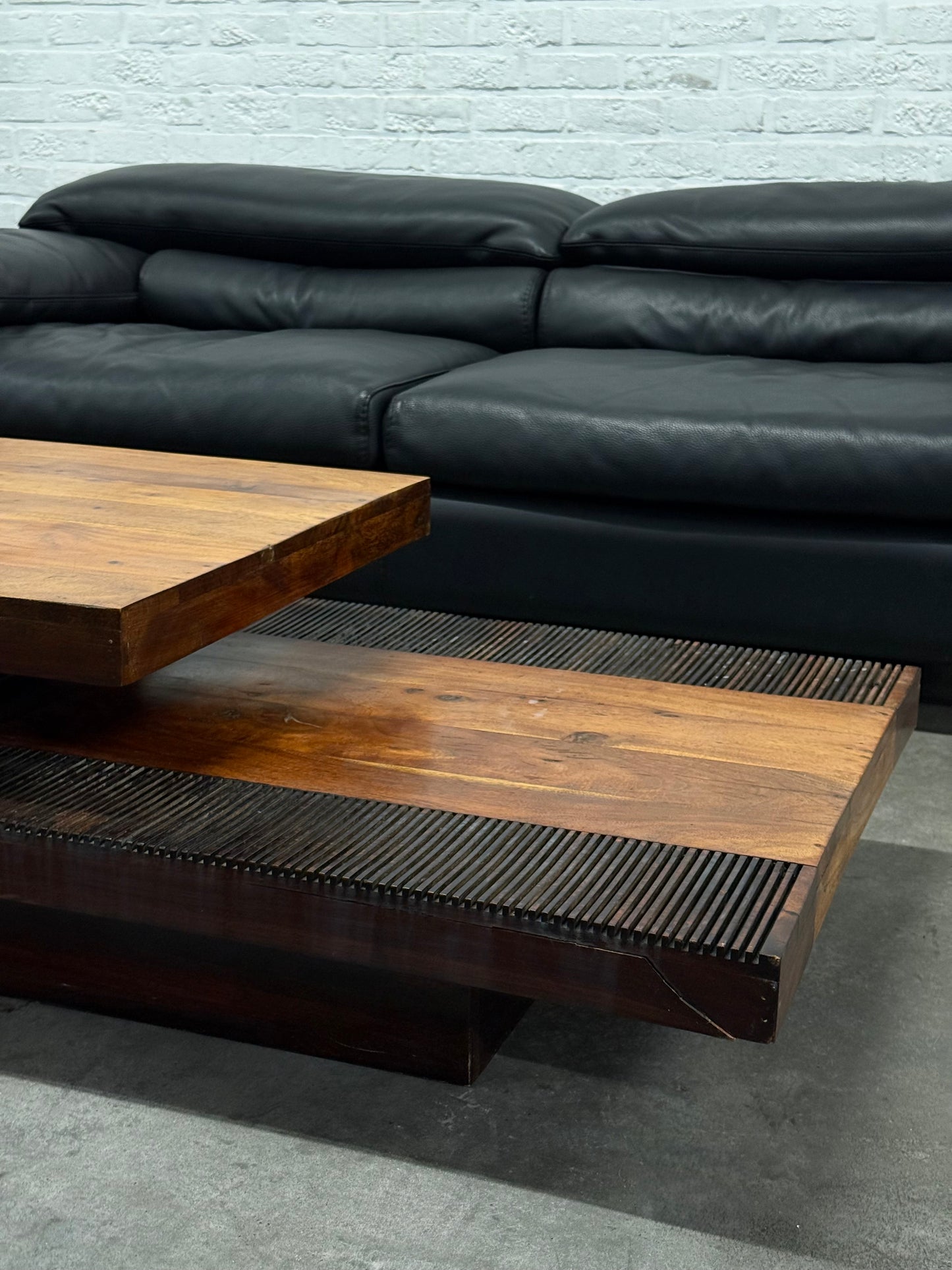 Brutalist Solid Wood Coffee Table Sculptural Architectural Design