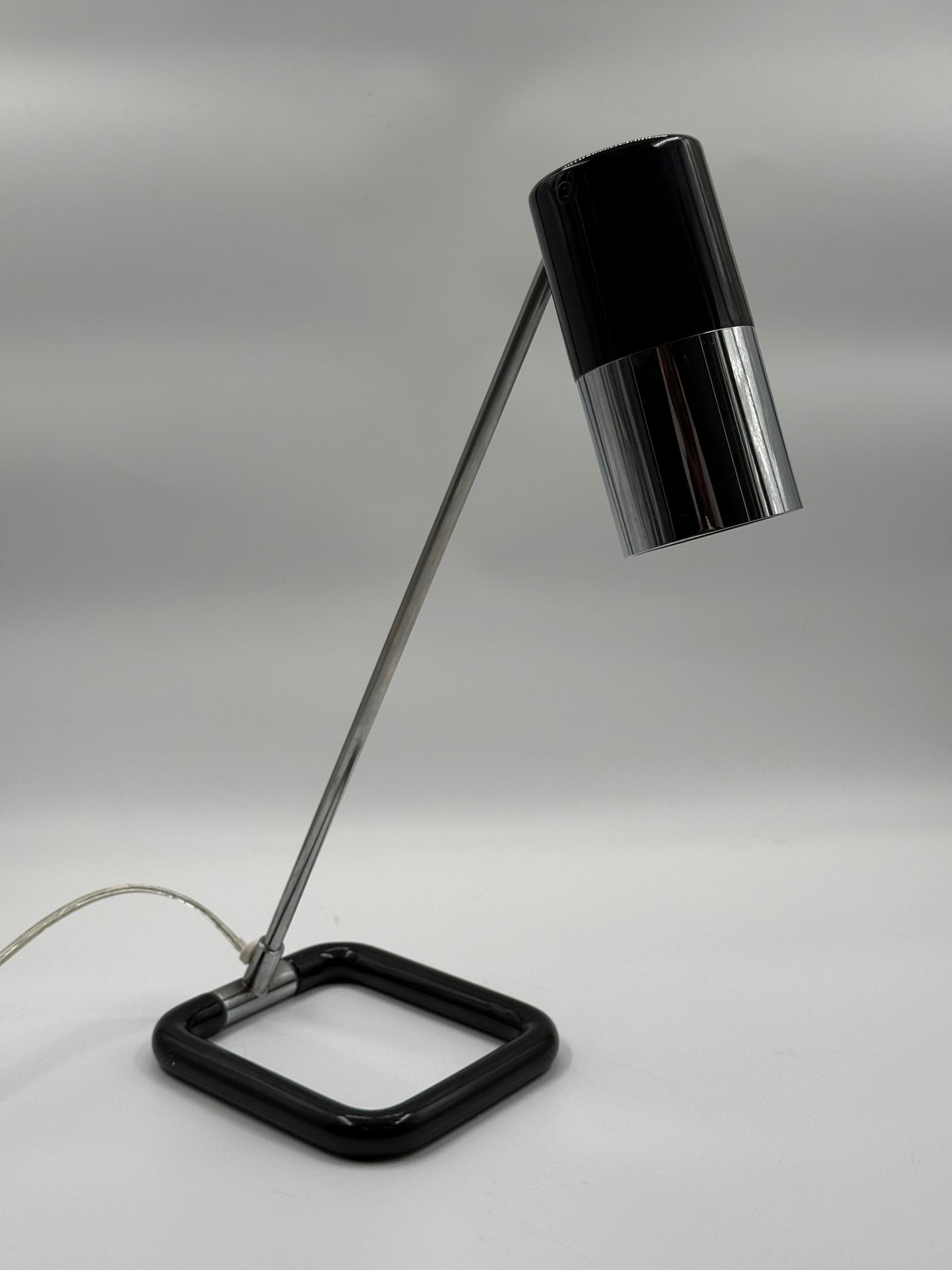 Black & Chrome Modernist Desk Lamp Sculptural Cantilever Design
