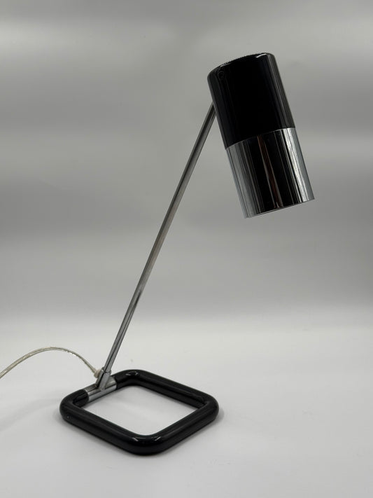 Black & Chrome Modernist Desk Lamp Sculptural Cantilever Design