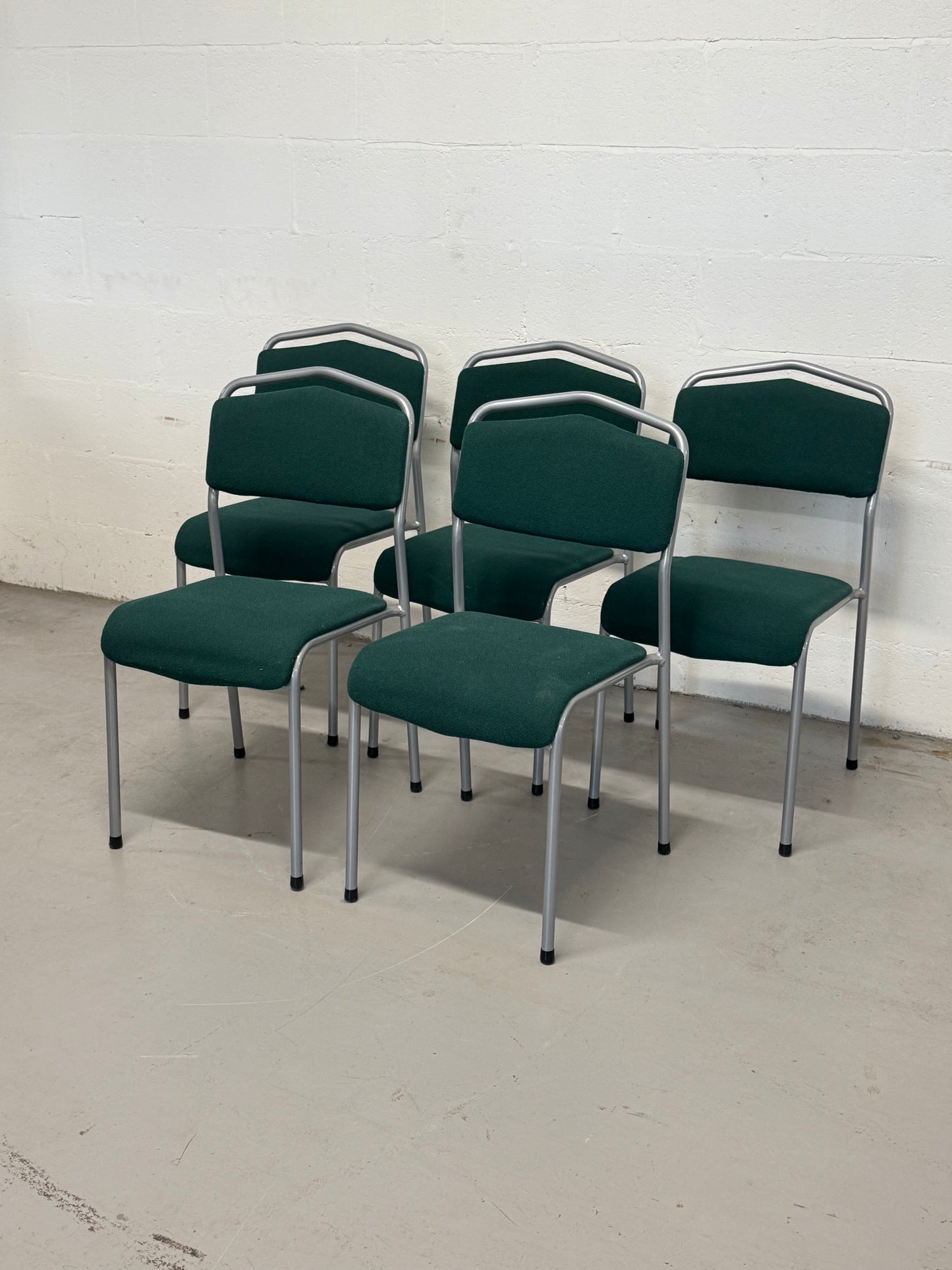 Set of 5 Vintage Green Upholstered Chairs