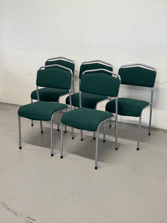Set of 5 Vintage Green Upholstered Chairs