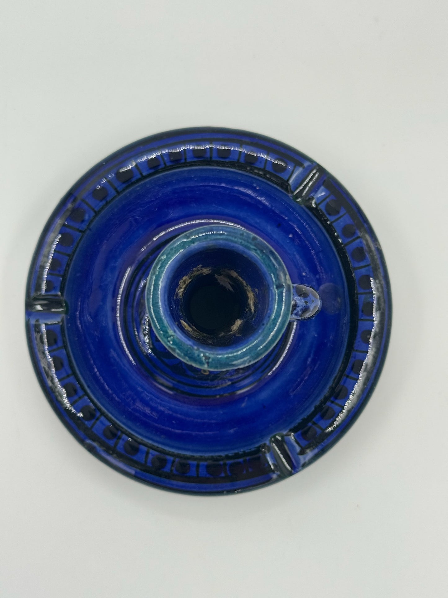 Vintage Cobalt Blue Glazed Ceramic Chamberstick