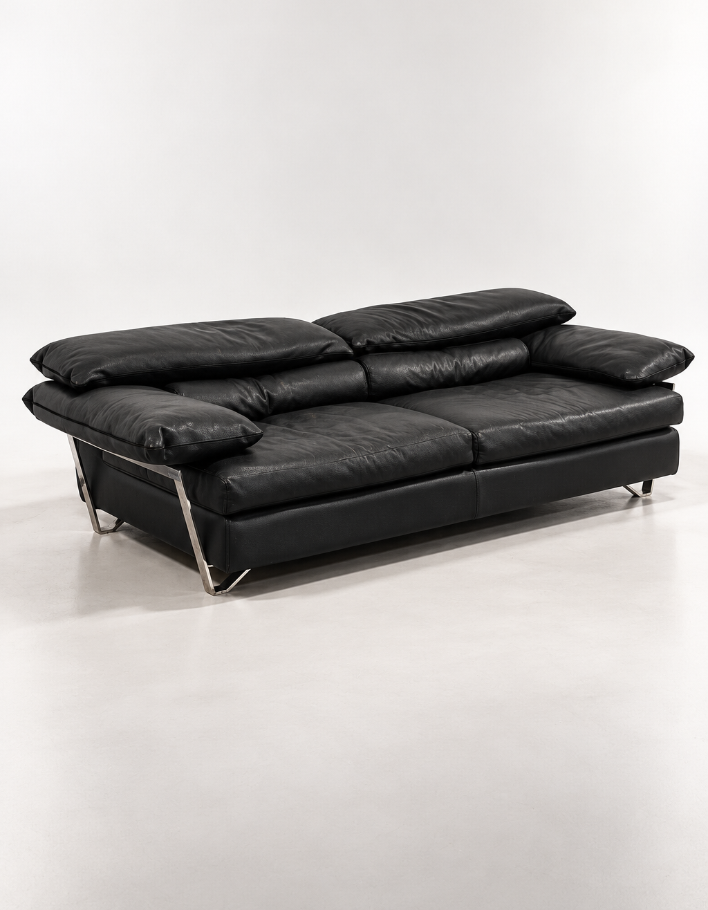 Roche Bobois Black Leather Sofa