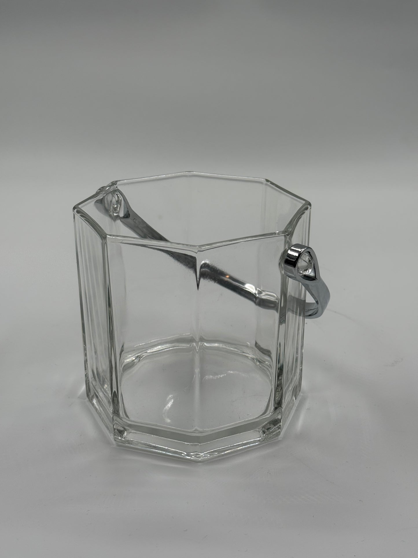Octagonal Glass Ice Bucket Chrome Handle
