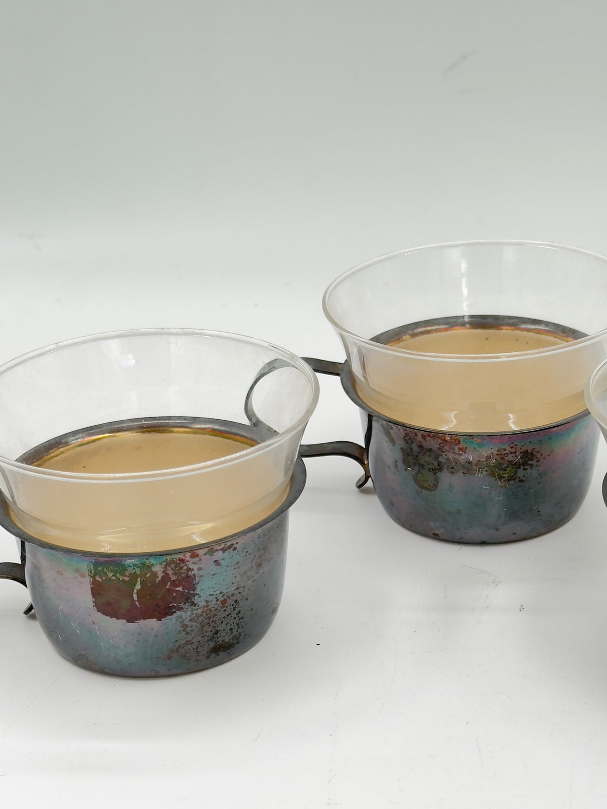 Set of 3 Vintage Tea Glasses with Silver-Plated Holders