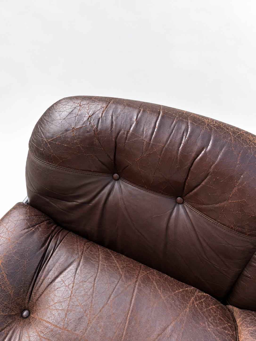 Brown Leather & Chrome Sofa, 1970s