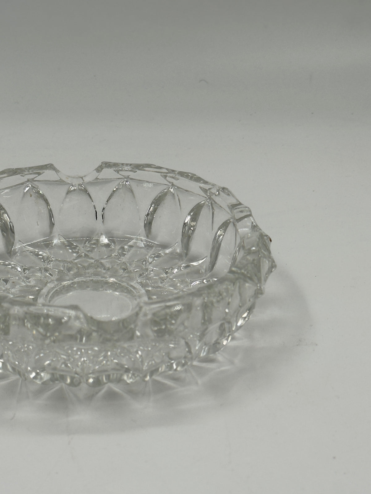 Vintage Diamond-Cut Crystal Glass Ashtray