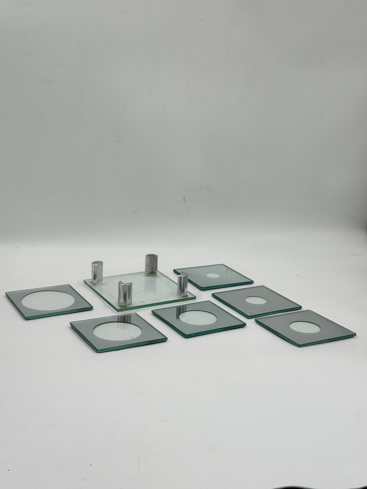 Mirrored Glass Coasters with Stand, Set of 6