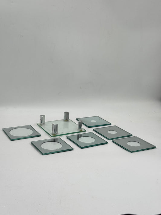 Mirrored Glass Coasters with Stand, Set of 6