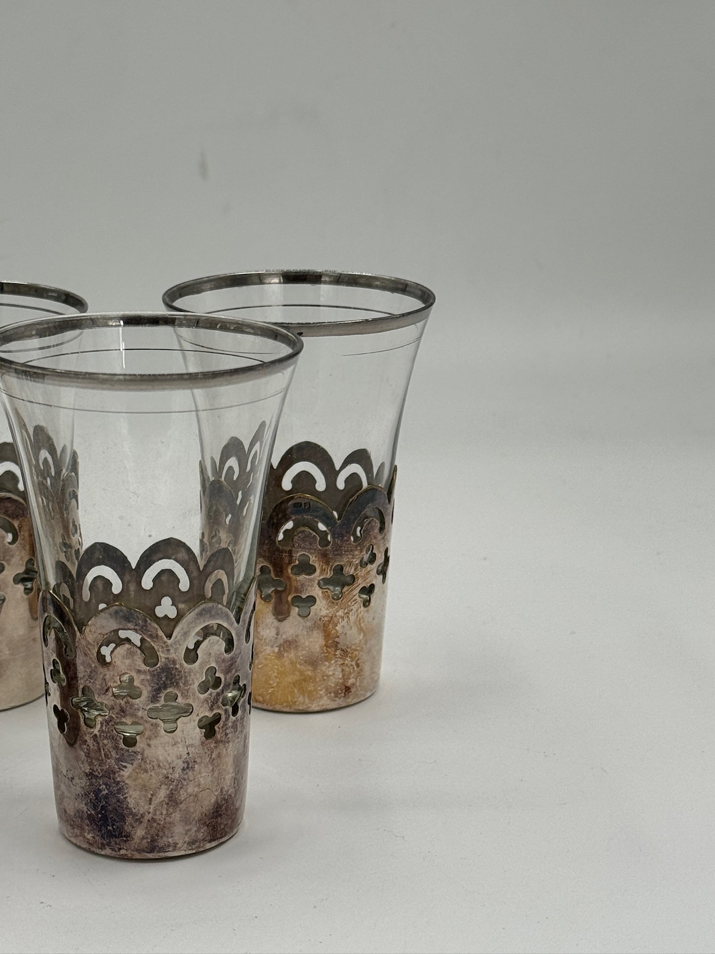 Vintage Silver-Plated Filigree Glass Tumblers, Set of 5