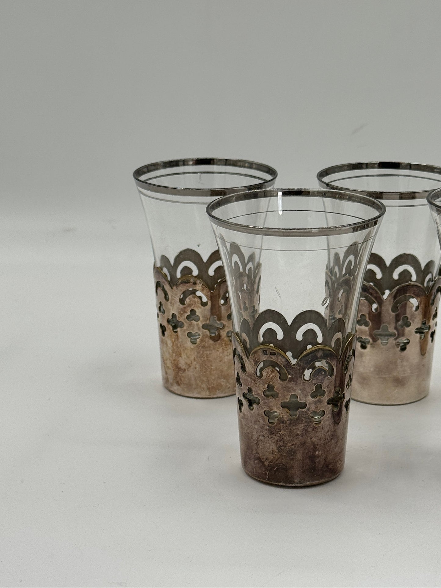 Vintage Silver-Plated Filigree Glass Tumblers, Set of 5