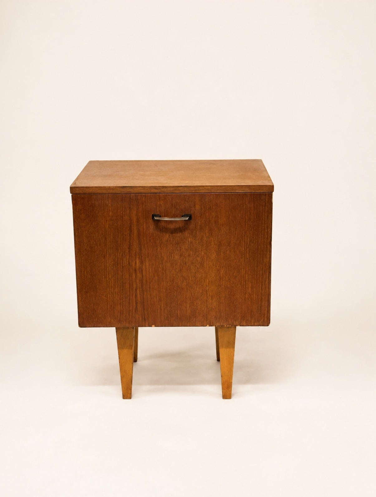 Mid-Century Oak Bedside Cabinet with Drop-Front Door