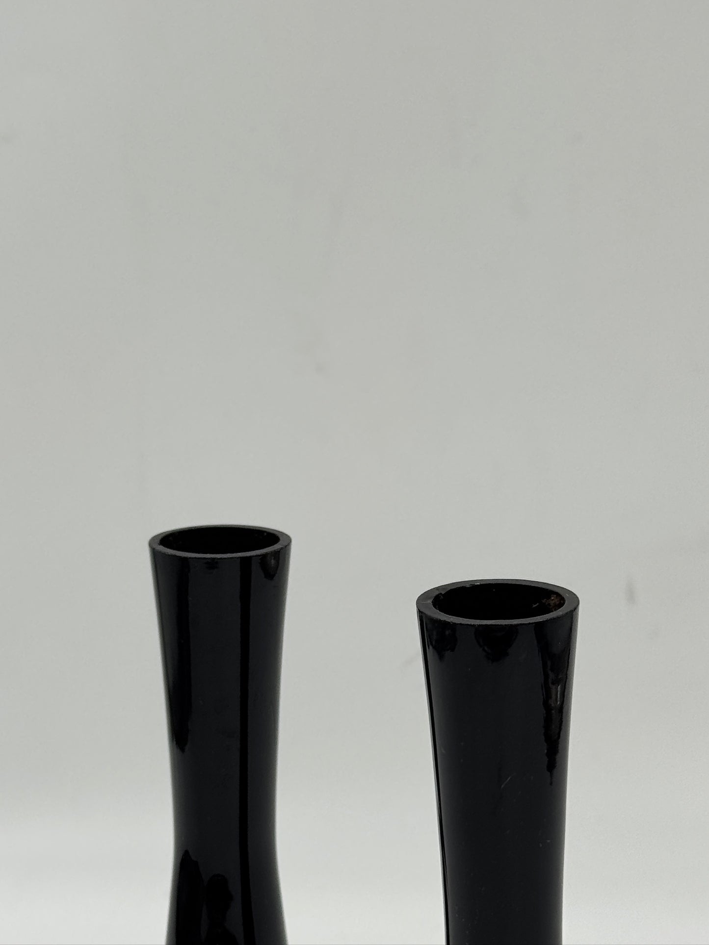 Vintage Black Glass Hourglass Vases, Graduated Pair