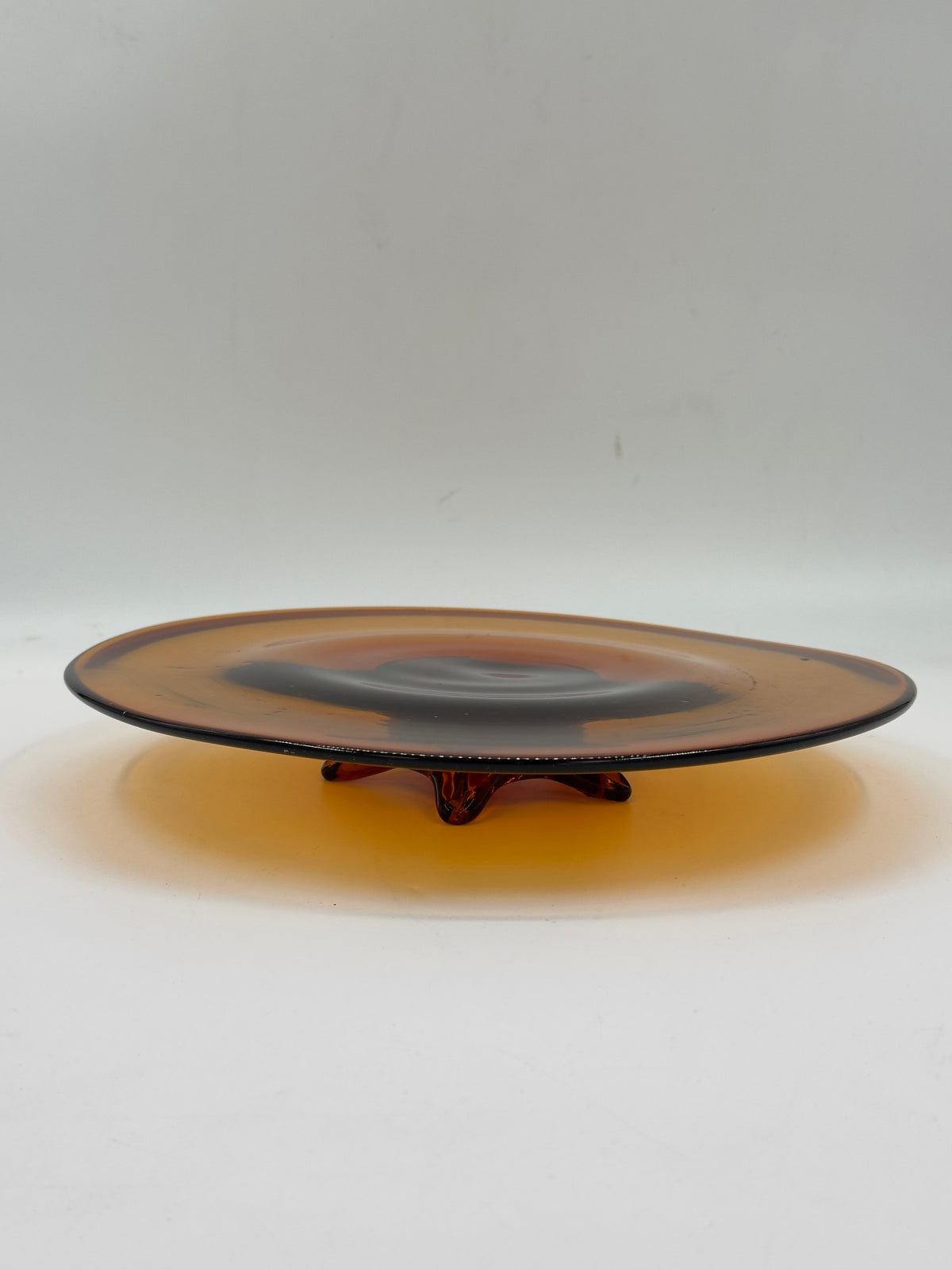 Vintage Amber Art Glass Footed Centerpiece Plate
