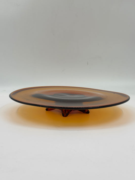 Vintage Amber Art Glass Footed Centerpiece Plate
