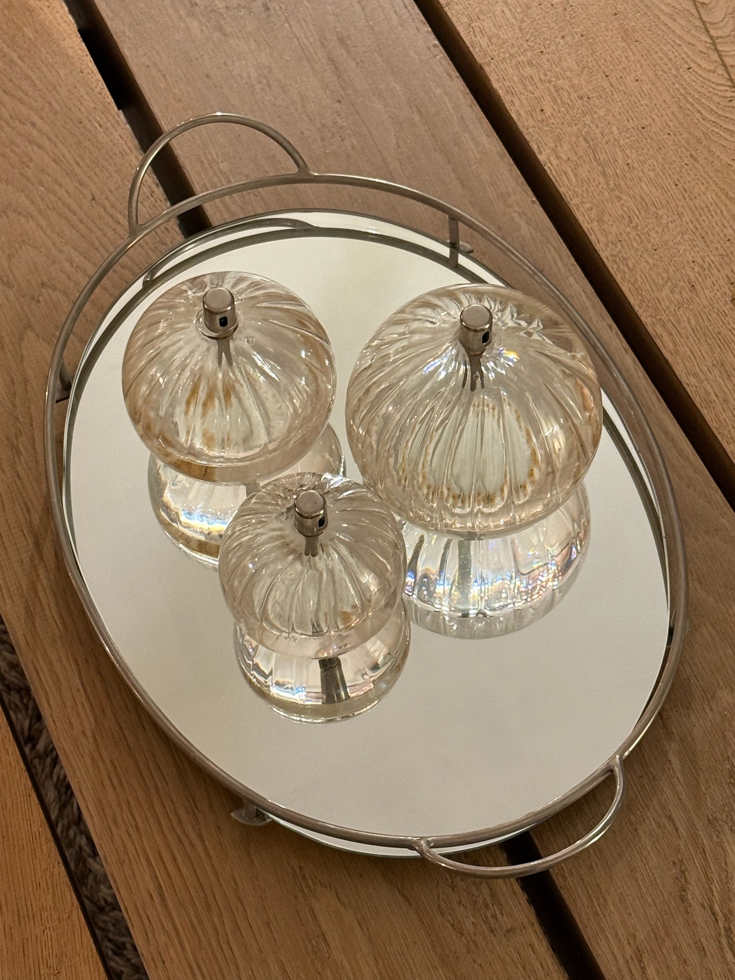 Chrome & Mirror Oval Tray Mid-Century Reflective Piece