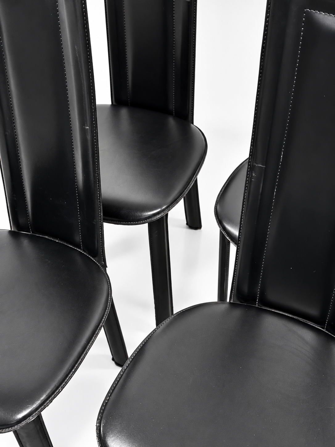 Italian Black Leather High-Back Dining Chairs, Set of 4