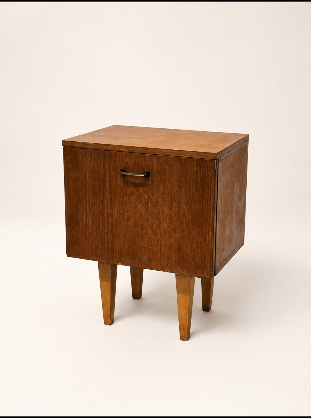 Mid-Century Oak Bedside Cabinet with Drop-Front Door