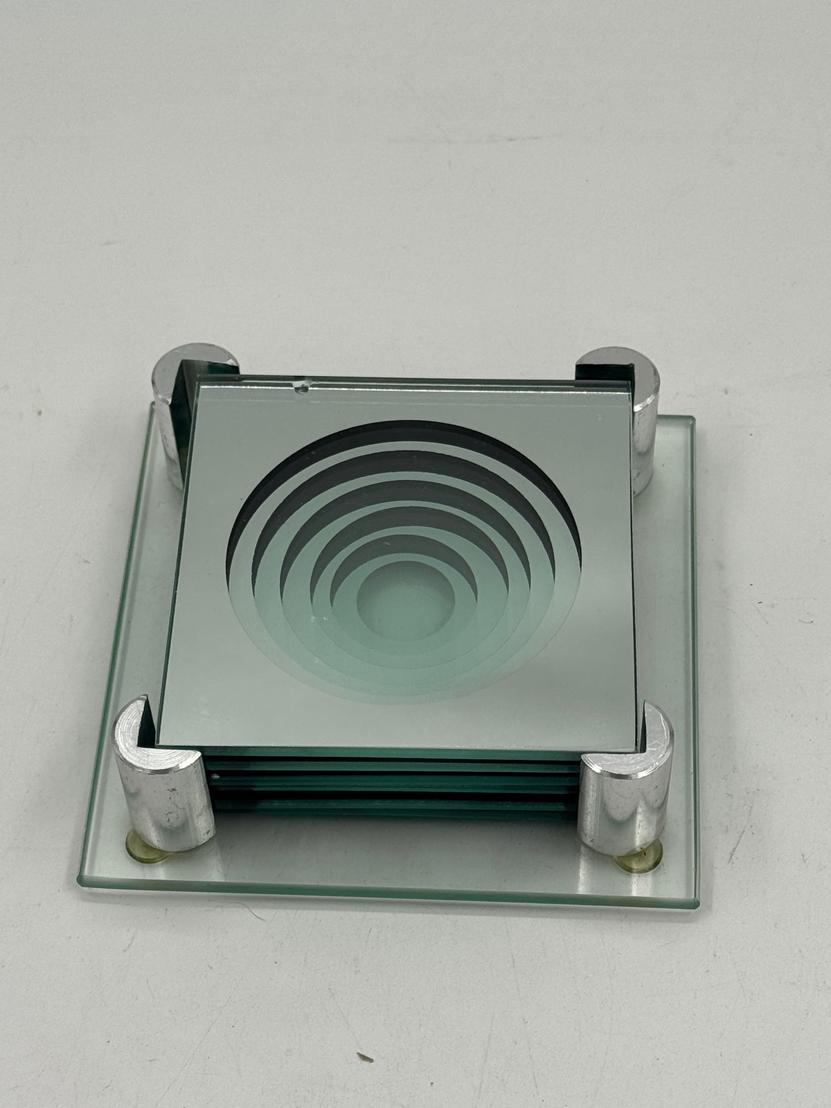 Mirrored Glass Coasters with Stand, Set of 6