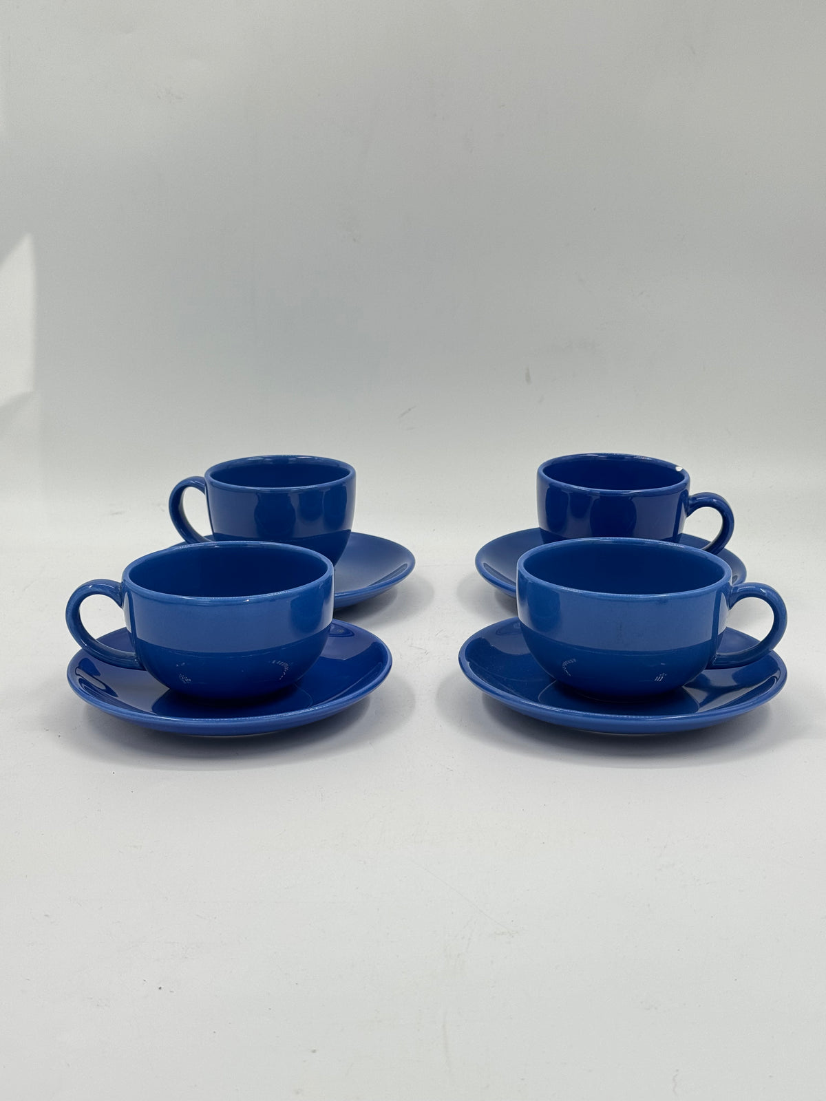 Set of 4 Vintage Blue Ceramic Cups & Saucers