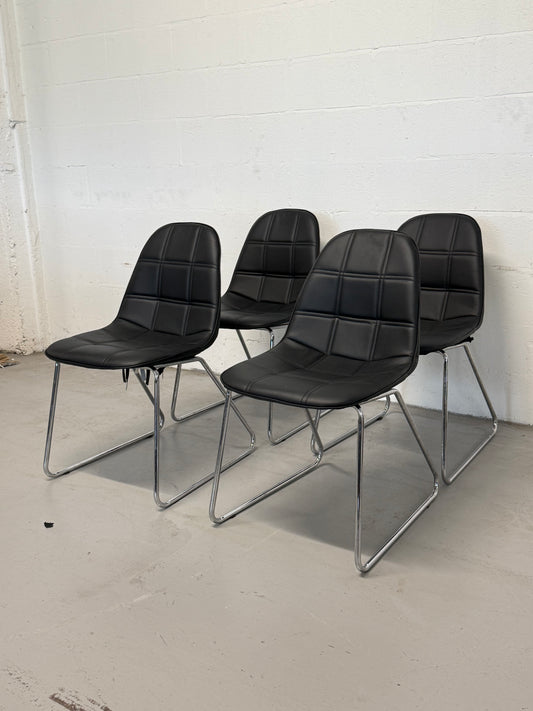 Set of 4 Black Faux Leather Dining Chairs with Chrome Sled Base