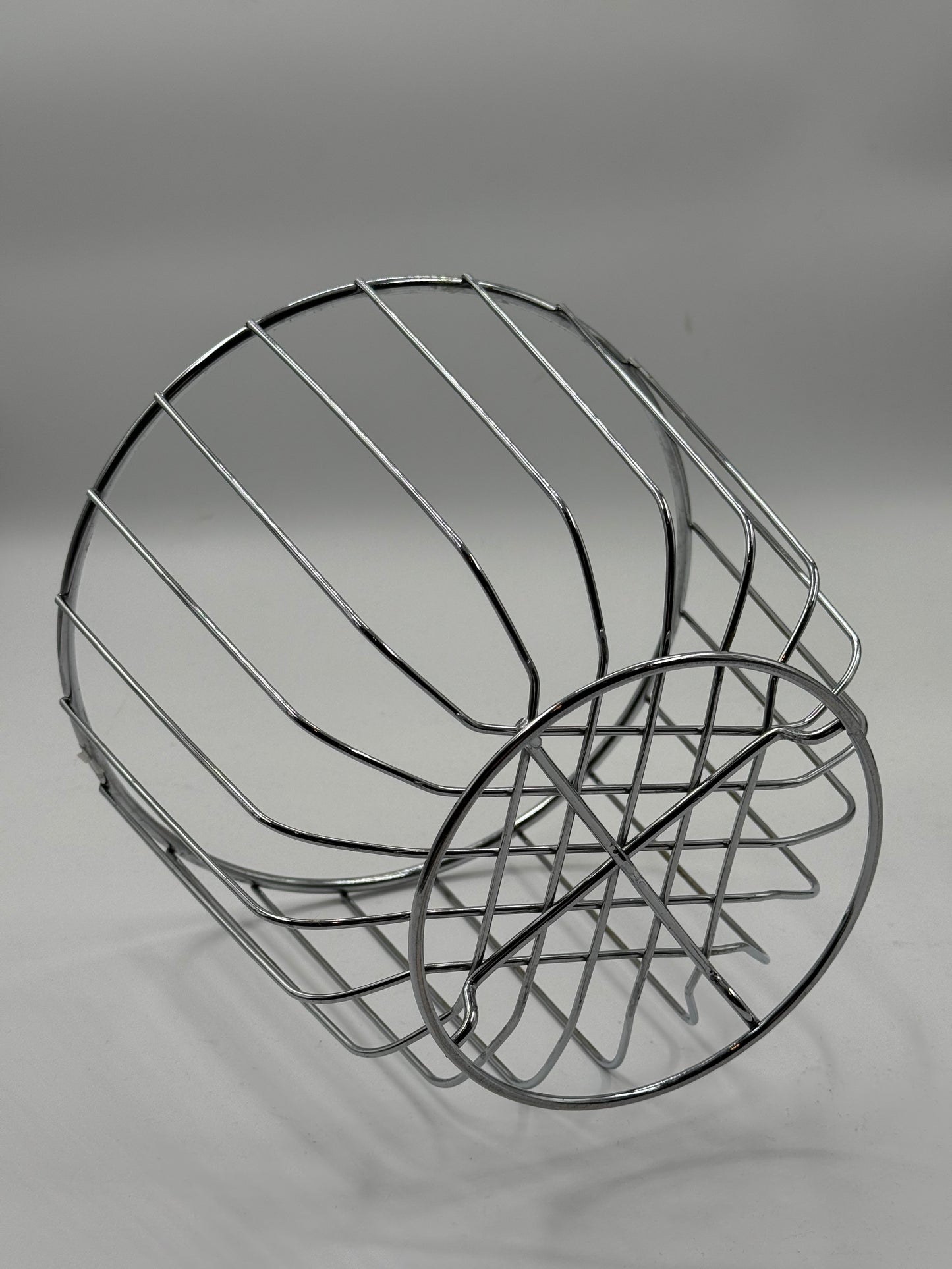 Chrome Wire Basket on Pedestal Minimalist Functional Sculpture (c. 1970s)