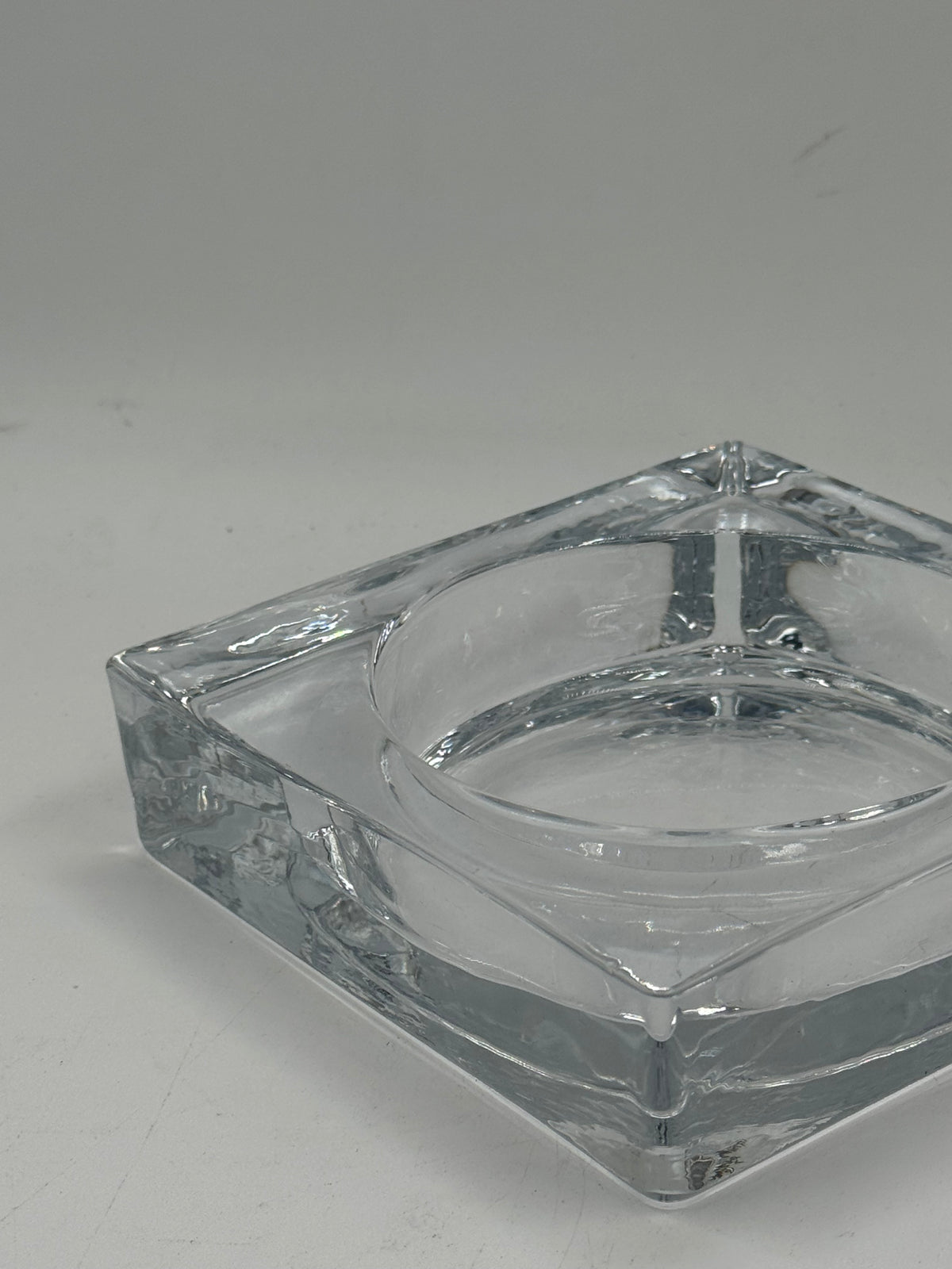 Vintage Square Glass Ashtray, Minimalist Block Design