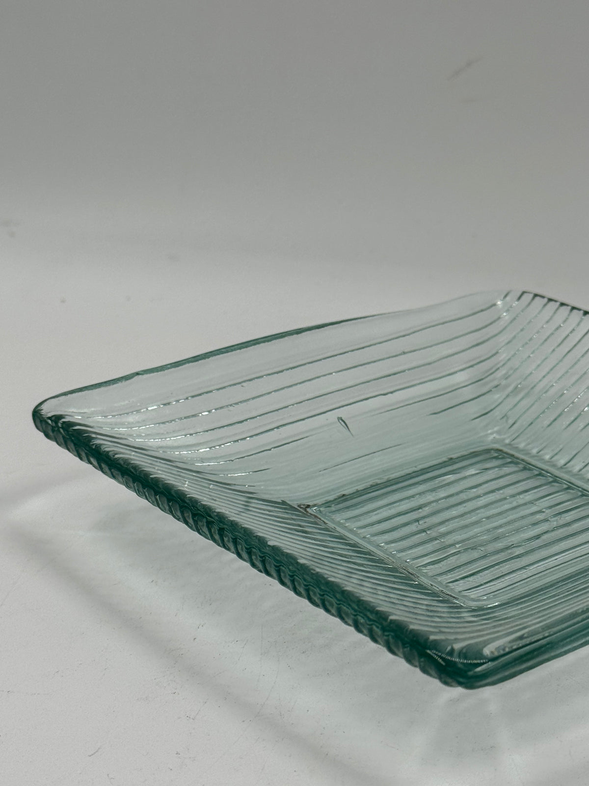Vintage Square Ribbed Glass Tray