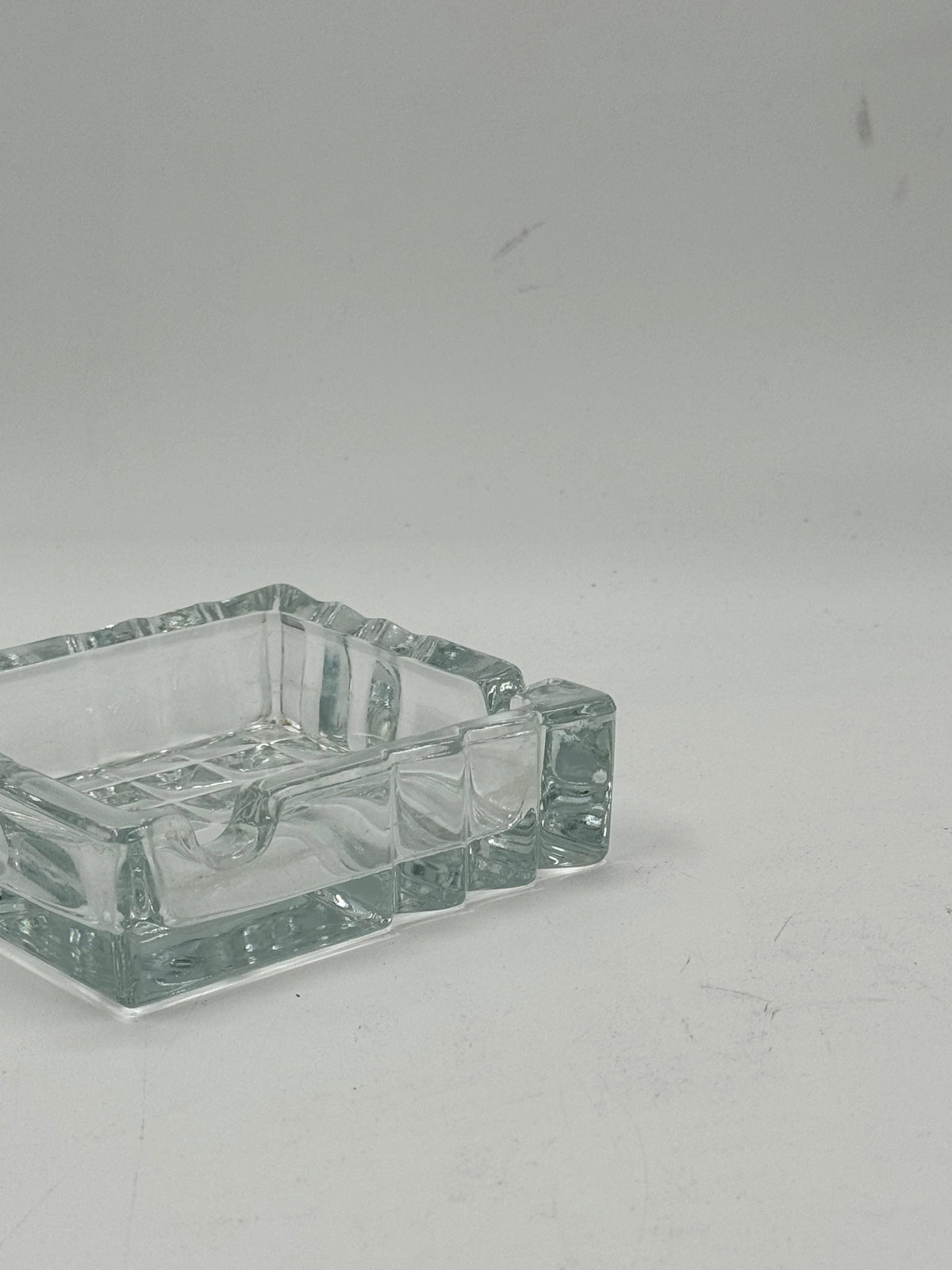 Vintage Square Glass Ashtray, Scalloped Rim